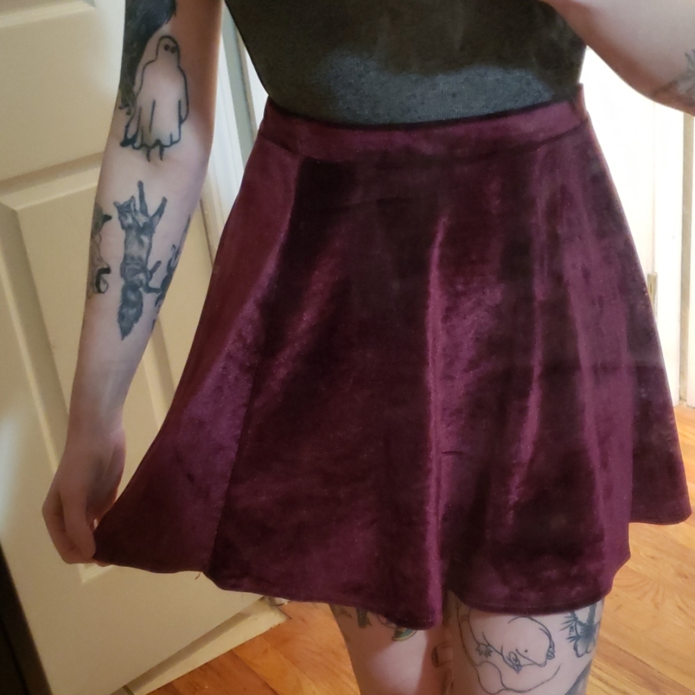 Burgundy velvet skater skirt